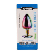 Plug anal X-MEN Secret Shine Metal Butt Plug, bază cu cristal, lungime 8.2 cm, diametru 3.4 cm (mărime M), multicolor