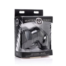 Cușcă pentru penis XR BRANDS Detained, pentru castitate bărbați, din cauciuc, cu pereți rigizi pentru stimulare, negru, diamentru 2.8 cm