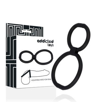 Inel pentru penis ADDICTED TOYS - Ajustable Ring , dublu, pentru imbunatatirea performantelor sexuale, din silicon, negru