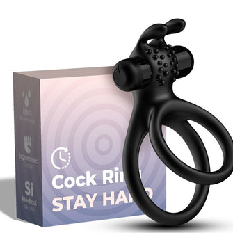 Inel vibrator pentru penis ARMONY - TRAVELER DOUBLE VIBRATOR RING, pentru imbunatatirea performantelor sexuale si stimularea clitorisului, din silicon, negru