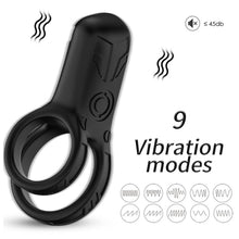 Inel vibrator dublu pentru penis ARMONY - Vibrator, 9 moduri de vibrare, negru