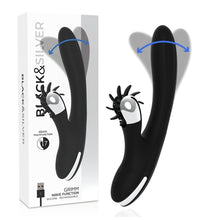 Vibrator cu rotatie BLACK&SILVER - BUNNY GRIMM WAVE, soft silicon, negru, 7 moduri de stimulare a clitorisului