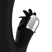 Vibrator cu rotatie BLACK&SILVER - BUNNY GRIMM WAVE, soft silicon, negru, 7 moduri de stimulare a clitorisului