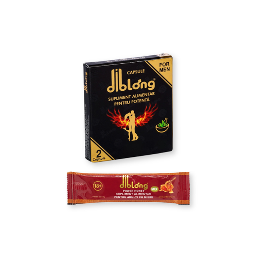 Pachet pentru cupluri: Supliment alimentar capsule DIBLONG Ginseng, 1 cutie x 2 buc + Supliment alimentar cu miere DIBLONG Power Honey, 10g, 1 buc