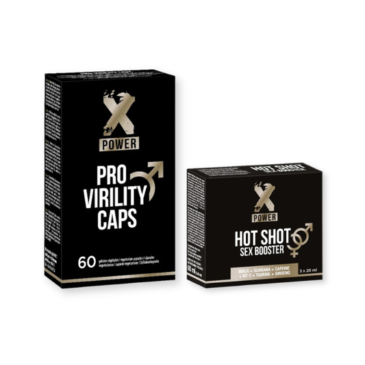 Pachet pentru bărbați: Capsule XPower Pro Virility, 60 buc + Afrodisiac natural XPOWER Hot Shot Sex Booster, 3 x 20 ml