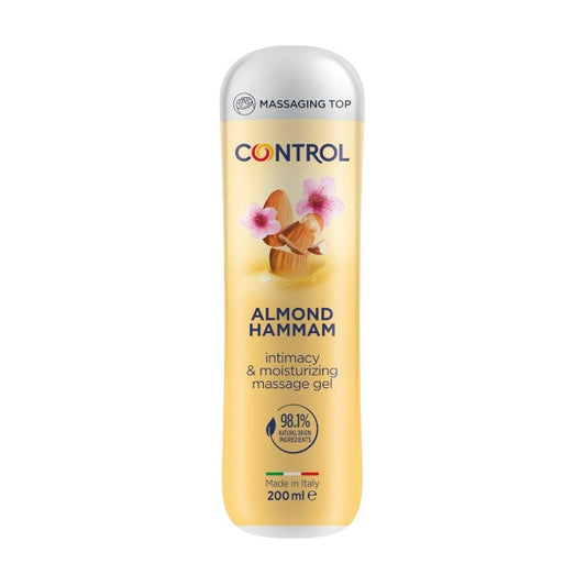 Gel pentru masaj și lubrifiant CONTROL Almond Hammam, capac cu bile de masaj, aromă de lapte de migdale, 200 ml
