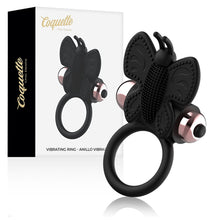 Inel vibrator pentru penis COQUETTE TOYS - Butterfly cock ring, pentru imbunatatirea performantelor sexuale si stimularea clitorisului, din silicon, negru