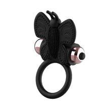 Inel vibrator pentru penis COQUETTE TOYS - Butterfly cock ring, pentru imbunatatirea performantelor sexuale si stimularea clitorisului, din silicon, negru