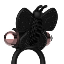 Inel vibrator pentru penis COQUETTE TOYS - Butterfly cock ring, pentru imbunatatirea performantelor sexuale si stimularea clitorisului, din silicon, negru