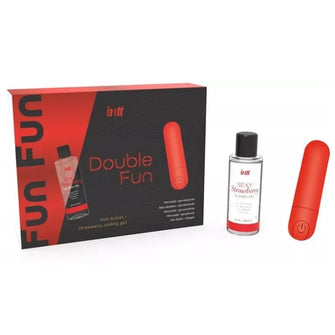 Set Vibrant INTT Double Fun cu Vibrator tip Bullet și lubrifiant cu aromă de căpșuni 50ml