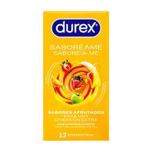Prezervative DUREX Saboreame, cu aromă de fructe, diverse culori, din latex, diametru 53 mm, 12 buc