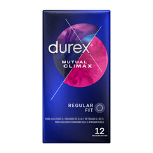 Prezervative cu striatii Durex Mutual Climax, regular fit, cu efect de stimulare clitoridiana si intarziere ejaculare, 56 mm, 1 cutie x 12 buc
