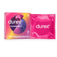 Prezervative DUREX Pleasure Max, cu puncte și striații pentru senzație intensă, din latex, diametru 56 mm, 3 buc