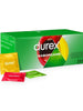 Prezervative DUREX Saboreame, din latex, set cu 4 tipuri de aromă: banană, măr, portocală și căpșuni, diametru 53 mm, 144 buc