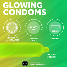 Prezervative EXS - Glowing, lubrifiate si rezistente, fosforescente in intuneric, 1 x 3 buc