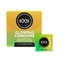 Prezervative EXS - Glowing, lubrifiate si rezistente, fosforescente in intuneric, 1 x 3 buc