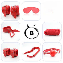 Set bondage FETISH B-SERIES Hidden Desire, pentru jocuri erotice BDSM, 8 accesorii, din piele ecologică, culoare roșu cu argintiu