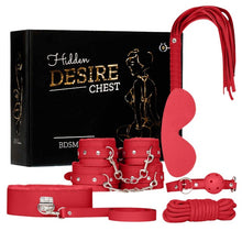 Set bondage FETISH B-SERIES Hidden Desire, pentru jocuri erotice BDSM, 8 accesorii, din piele ecologică, culoare roșu cu argintiu