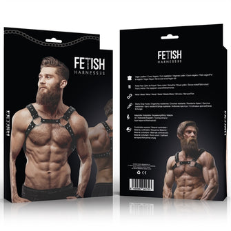 Ham sexy FETISH Submissive Attitude- HARNESS WITH STUDS, pentru barbati, din piele ecologica, negru