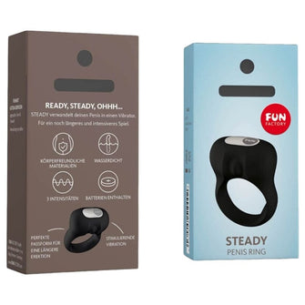 Inel vibrator pentru penis FUN FACTORY - Steady Vibration, silicon, negru, 3 niveluri de vibrare