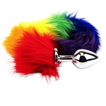 Plug anal Furry Fantasy - Rainbow, din aluminiu, cu coada, 7 cm