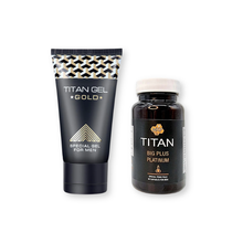 Pachet pentru bărbați: Gel Titan Gold, 50 ml + Capsule Titan Big Plus Platinum, 60 buc