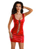 Rochie sexy GLOSSY Wetlook BESSIE, design cu corset frontal și capse, din material lucios, culoare roșu, mărime M (955051-M)