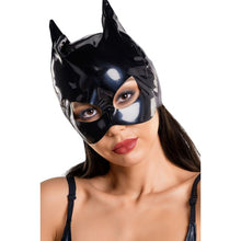 Mască pisică GLOSSY Wetlook Ann Cat Mask, design sexy inspirat de Catwoman, pentru jocuri erotice, negru, mărime universală