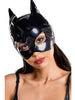 Mască pisică GLOSSY Wetlook Ann Cat Mask, design sexy inspirat de Catwoman, pentru jocuri erotice, negru, mărime universală
