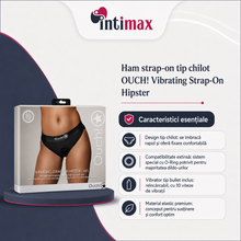 Ham strap-on tip chilot OUCH! Vibrating Strap-On Hipster, compatibil cu majoritatea dildo-urilor, vibrator bullet inclus, negru, mărime M/L