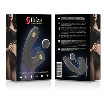 Vibrator IBIZA Thimble Finger Clit Stimulator & Vibrator, cu stimulare dubla, 10 functii de aspirare clitoridiana, 10 functii de vibratie, negru