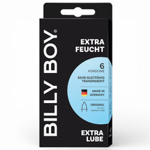 Prezervative BILLY BOY Extra Lube, din latex natural, extra-lubrifiate și rezistente, 52 mm, culoare transparent, 6 buc
