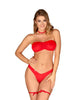 Set 4 piese OBSESSIVE Kissmas, sutien fără bretele și chilot sexy + choker cu bijuterie și portjartier, culoare roșu, mărime S/M