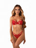 Lenjerie sexy 2 piese OBSESSIVE Matildea, sutien și chilot tanga crotchless, din dantelă, cu decupaje, culoare roșu, mărime S/M