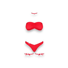 Set 4 piese OBSESSIVE Kissmas, sutien fără bretele și chilot sexy + choker cu bijuterie și portjartier, culoare roșu, mărime S/M