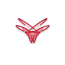 Chilot sexy OBSESSIVE Matildea Crotchless, din dantelă cu bretele duble, lanțuri decorative aurii, culoare roșu, mărime S/M