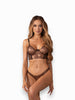 Lenjerie sexy 2 piese OBSESSIVE Soranna, top + tanga crotchless, din plasă, transparent, reflexe aurii, mărime L/XL