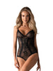 Lenjerie sexy teddy OBSESSIVE Slevika, body erotic din dantelă, crotchless, imprimeu floral, culoare negru, mărime L/XL