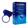 Inel vibrator pentru penis CONTROL Pleasure Vibes, pentru îmbunătățirea performanțelor sexuale, culoare albastru