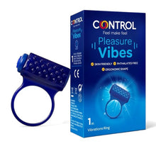 Inel vibrator pentru penis CONTROL Pleasure Vibes, pentru îmbunătățirea performanțelor sexuale, culoare albastru