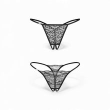 Set 2 chiloți sexy OBSESSIVE Bianca, design crotchless, model dantelă și animal print, culoare negru, mărime S/M