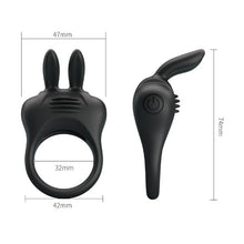 Inel pentru penis PRETTY LOVE Davion Rabbit, cu vibrator bullet inclus, din silicon, diametru 3 cm, negru