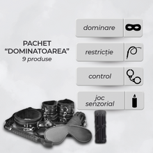 Pachet accesorii bondage "DOMINATOAREA", conține 8 accesorii BDSM și o lumânare pentru jocuri erotice