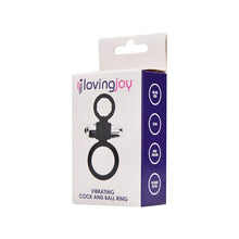 Inel vibrator pentru penis LovingJoy - Vibrating Cock and Ball Ring, pentru imbunatatirea performantelor sexuale si stimularea clitorisului, din silicon, negru