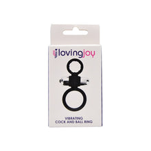 Inel vibrator pentru penis LovingJoy - Vibrating Cock and Ball Ring, pentru imbunatatirea performantelor sexuale si stimularea clitorisului, din silicon, negru