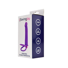 Strap On pentru penis LovingJoy - Double Penetration, cu dubla penetrare si stimularea clitorisului, culoarea mov, 13 cm