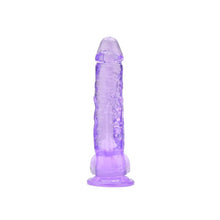 Dildo LOVING JOY 8” Dildo with Balls, design realist cu testicule, bază cu ventuză, lungime 21.5 cm, mov transparent