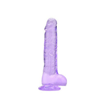 Dildo LOVING JOY 8” Dildo with Balls, design realist cu testicule, bază cu ventuză, lungime 21.5 cm, mov transparent