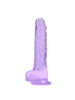 Dildo LOVING JOY 8” Dildo with Balls, design realist cu testicule, bază cu ventuză, lungime 21.5 cm, mov transparent
