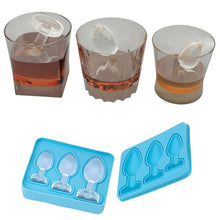 Tavă din silicon LOVING JOY Butt Plug Ice Tray, cu 3 forme tip plug anal pentru gheață, albastru